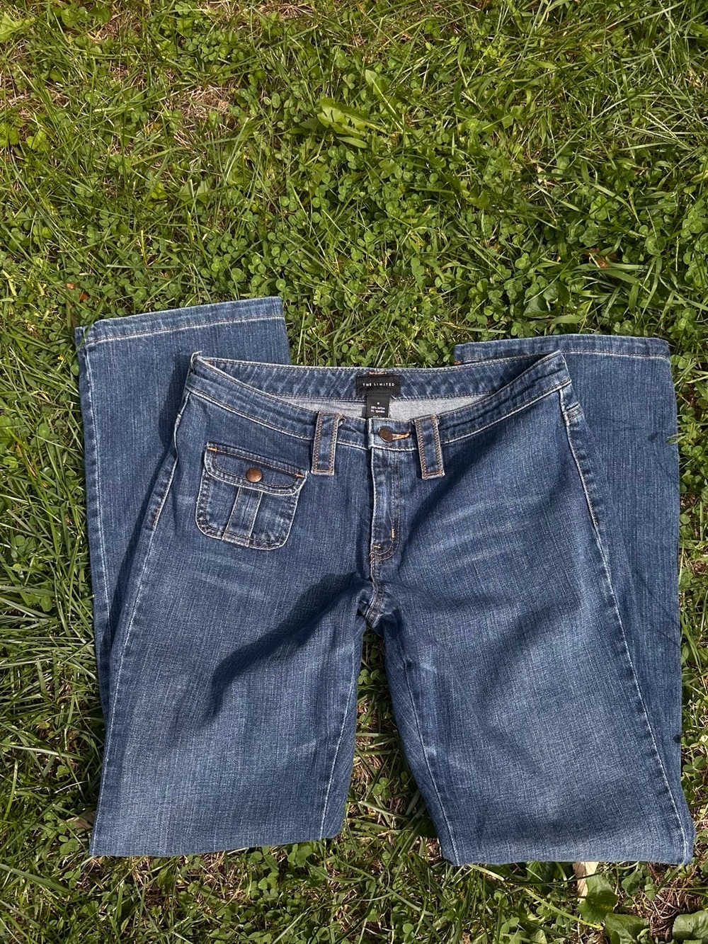 Y2K The Limited 98% Cotton Mid-Rise Dark Blue Bootcut Denim Jeans with Pocket
